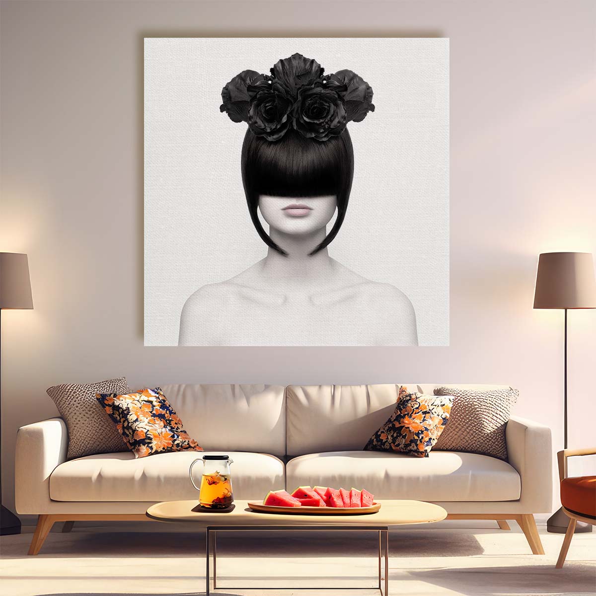 Enigmatic FloralHaired Lady Portrait Photography Wall Art by Luxuriance Designs. Made in USA.