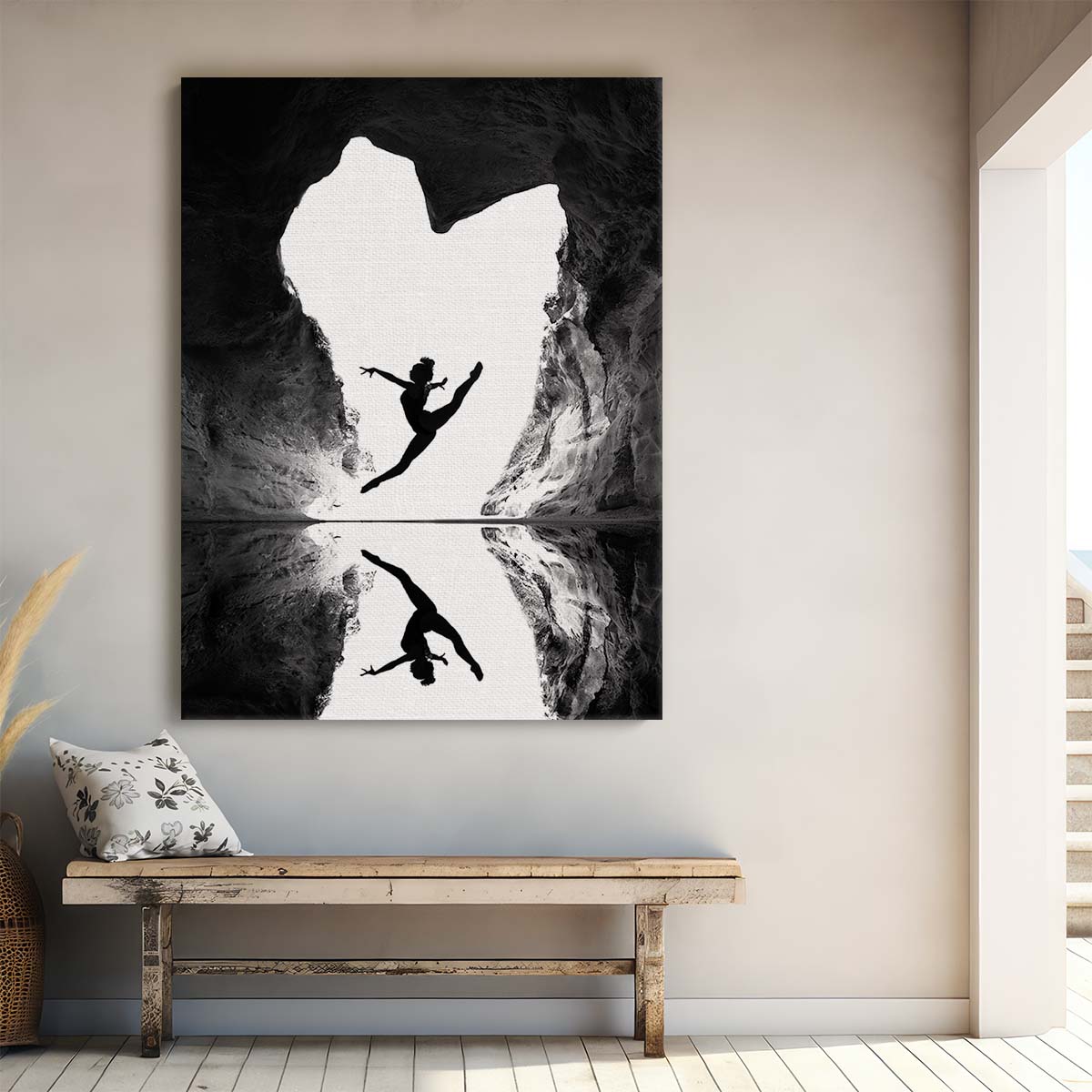 Graceful Ballerina Mid-Leap BW Silhouette Art Photography by Luxuriance Designs, made in USA