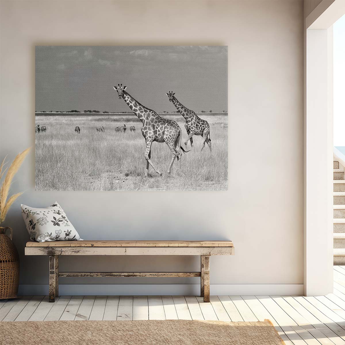 Safari Duo Monochrome Giraffe & Zebra Wall Art by Luxuriance Designs. Made in USA.