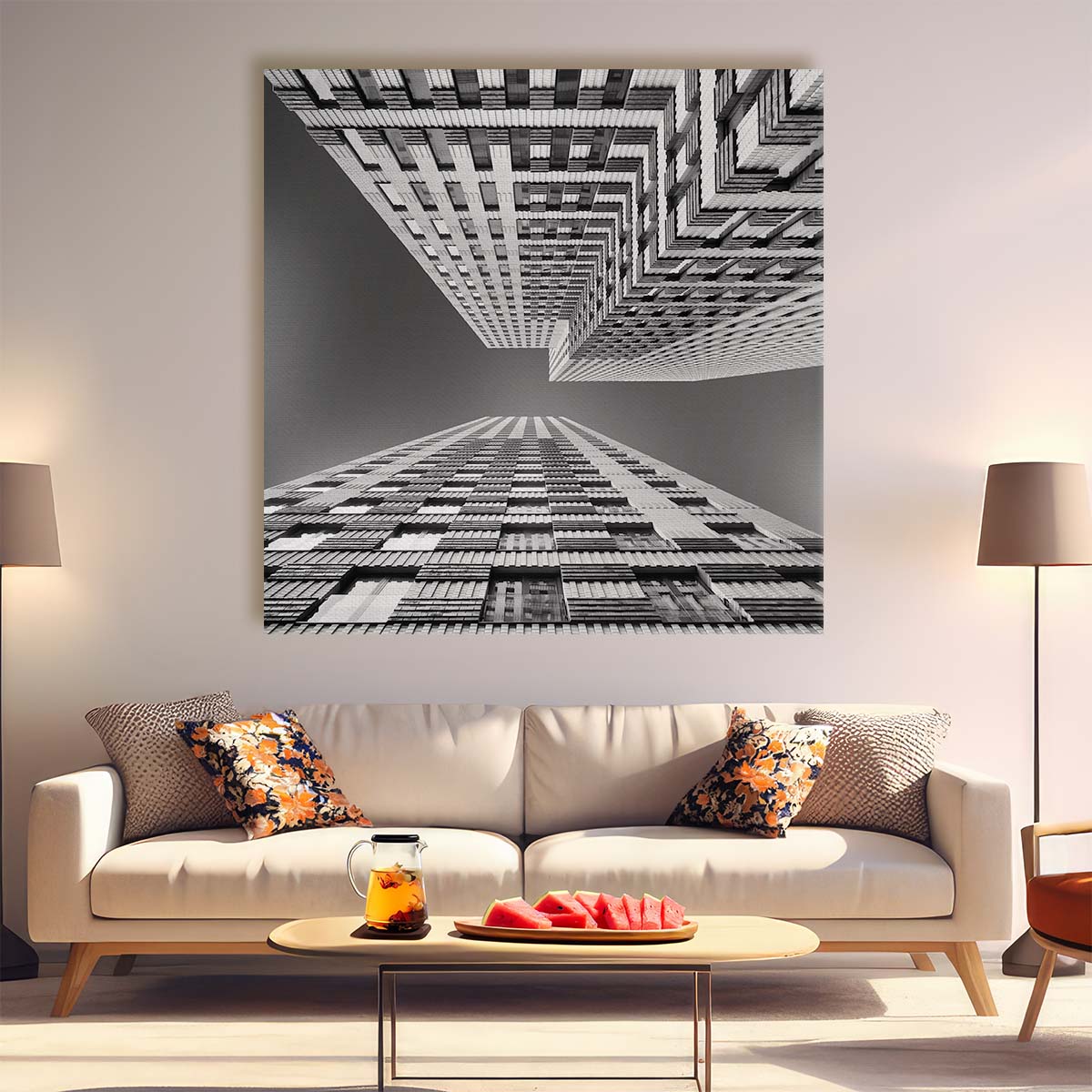 Monochrome Architectural Photography of Amsterdam Zuidas Skyline Wall Art by Luxuriance Designs. Made in USA.