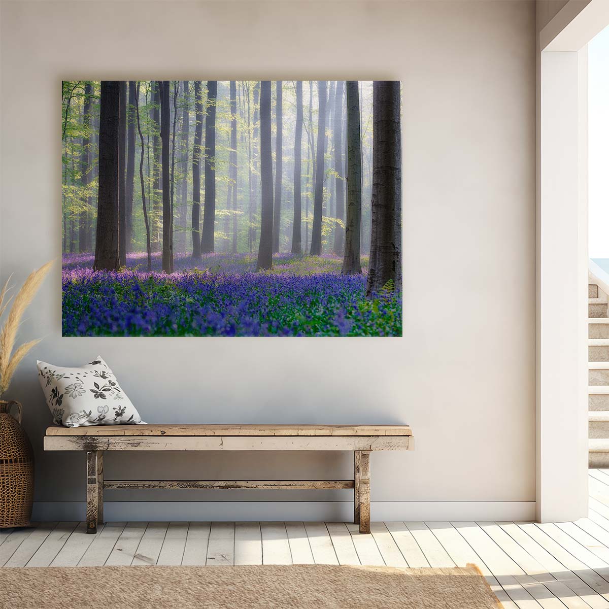 Misty Bluebell Forest Landscape Summer Floral Photography Wall Art