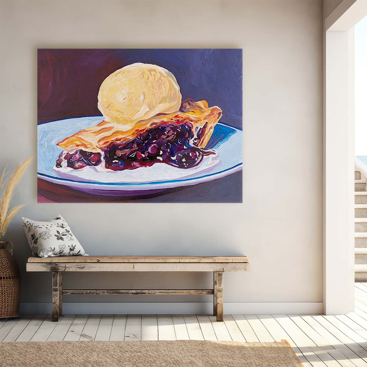 Vibrant Blueberry Pie & Ice Cream Painting Wall Art by Luxuriance Designs. Made in USA.