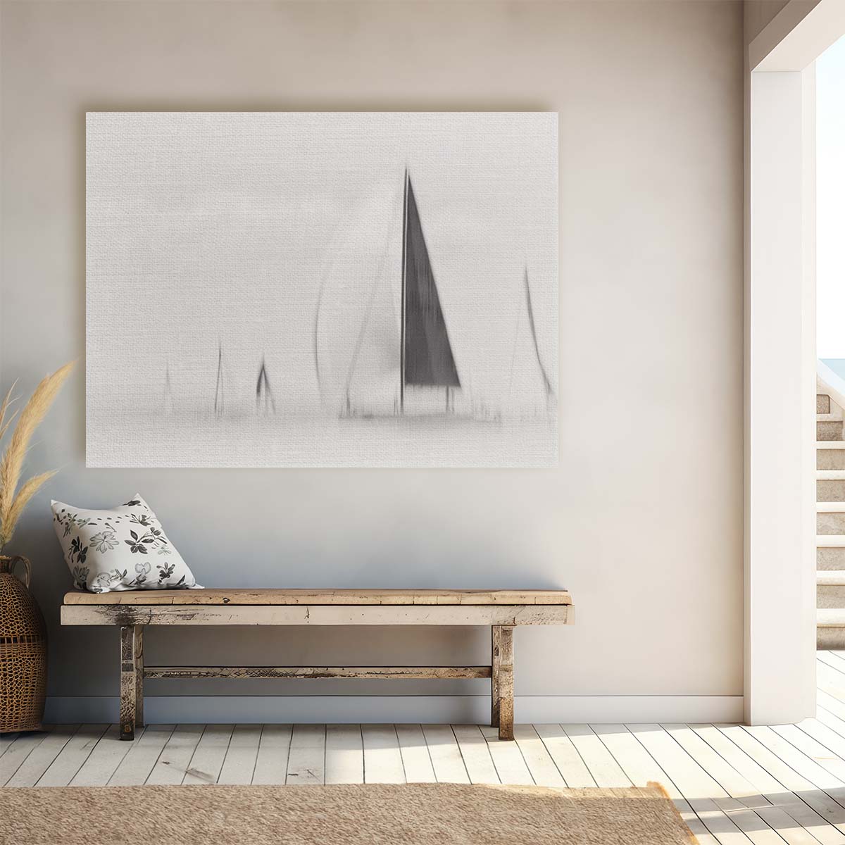 Abstract Nautical Seascape Sailboat Monochrome Wall Art by Luxuriance Designs. Made in USA.