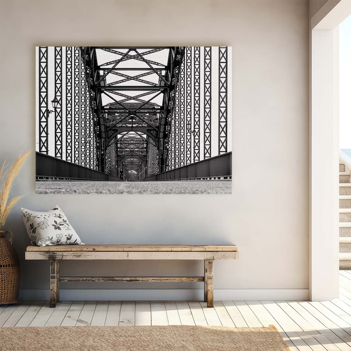 Hamburg Bridge Steel Contrast Black and White Wall Art
