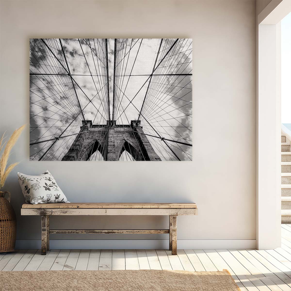 Iconic Brooklyn Bridge NYC Monochrome Architecture Wall Art by Luxuriance Designs. Made in USA.