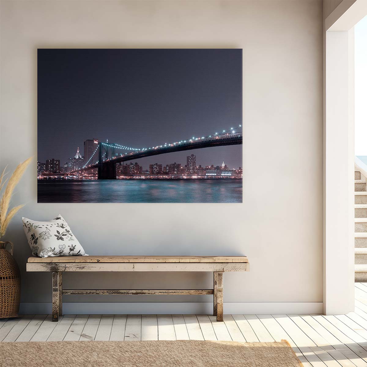 Iconic Brooklyn Bridge NYC Skyline Panorama Wall Art by Luxuriance Designs. Made in USA.