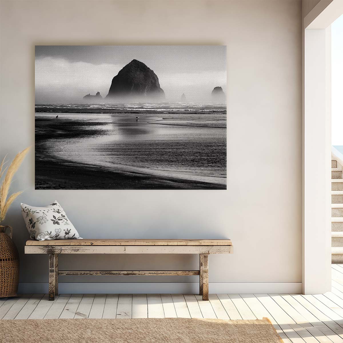 Cannon Beach Oregon Monochrome Seascape Wall Art by Luxuriance Designs. Made in USA.