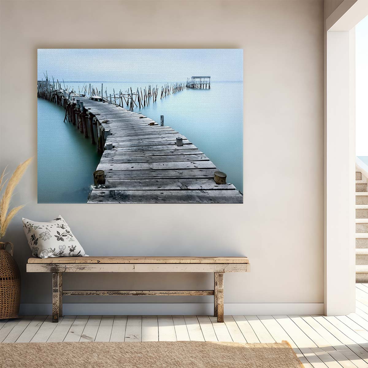 Turquoise Portugal Seascape Silky Water & Pier Photography Wall Art