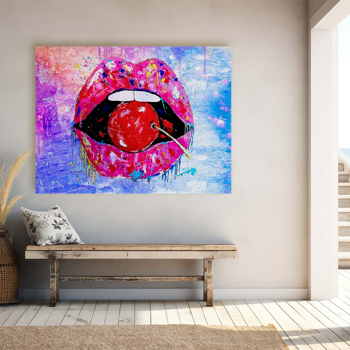 Cherry On My Lips Graffiti Wall Art by Luxuriance Designs. Made in USA.