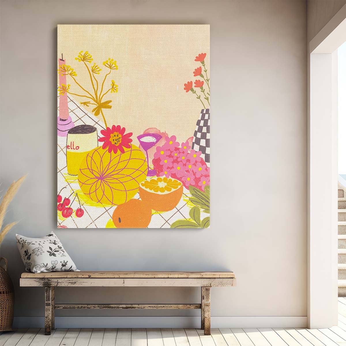 Colorful Citrus & Floral Still Life Illustration by Gigi Rosado by Luxuriance Designs, made in USA
