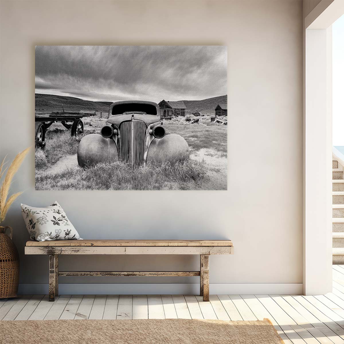 Vintage Abandoned Classic Car in Bodie, Monochrome Photography Wall Art