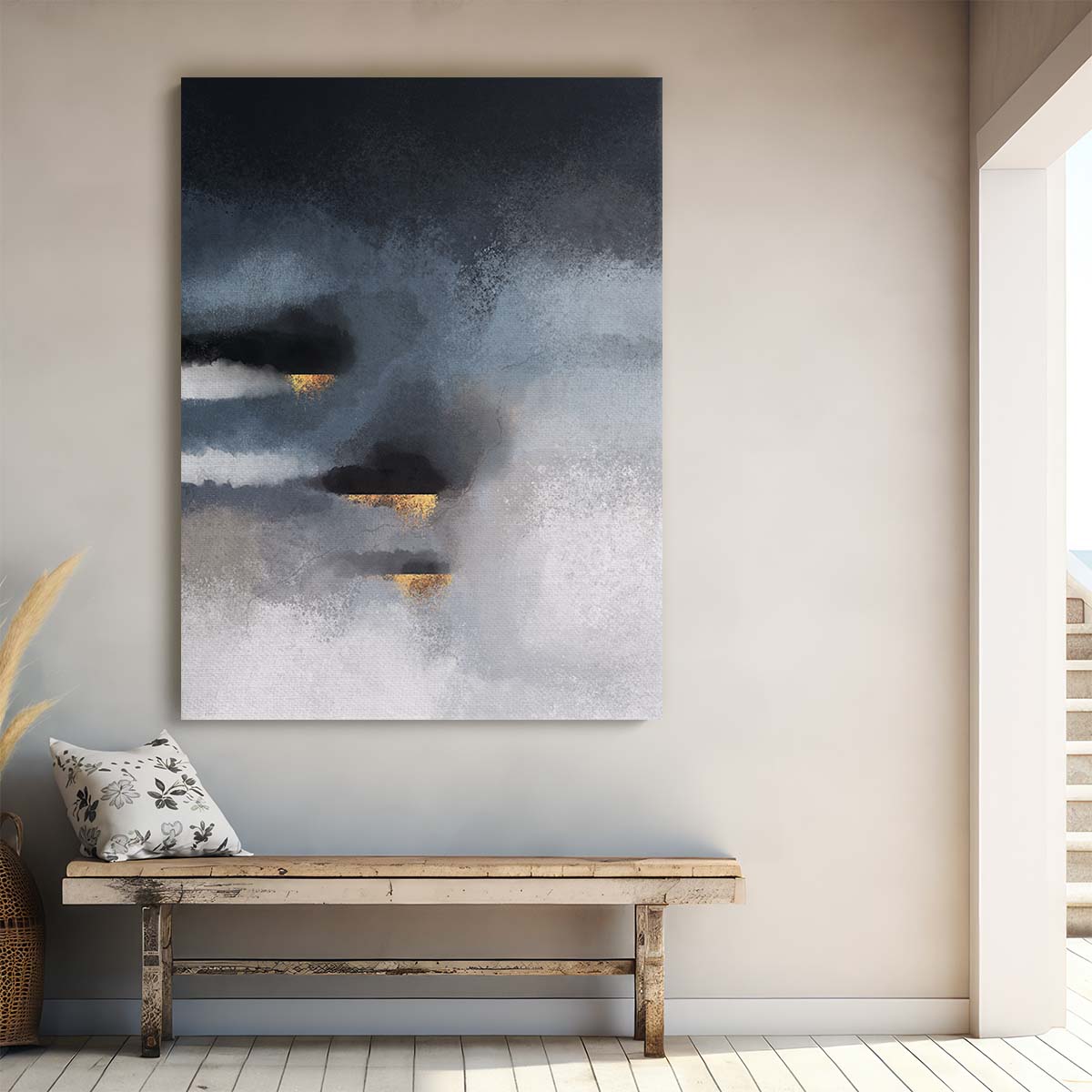 Abstract Golden Cloudy Sky Illustration in Black, White, and Gold by Luxuriance Designs, made in USA