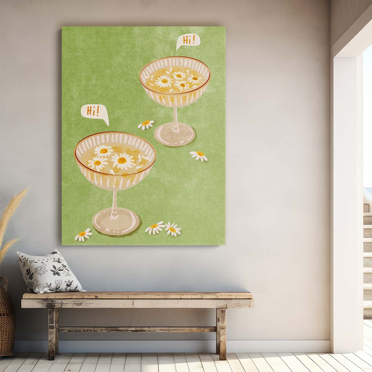 Colorful Summer Cocktail Illustration with Sunflowers Wall Art by Luxuriance Designs, made in USA