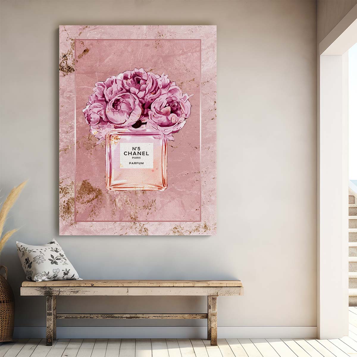 Coco Chanel N5 Perfume Pink Marble Wall Art by Luxuriance Designs. Made in USA.