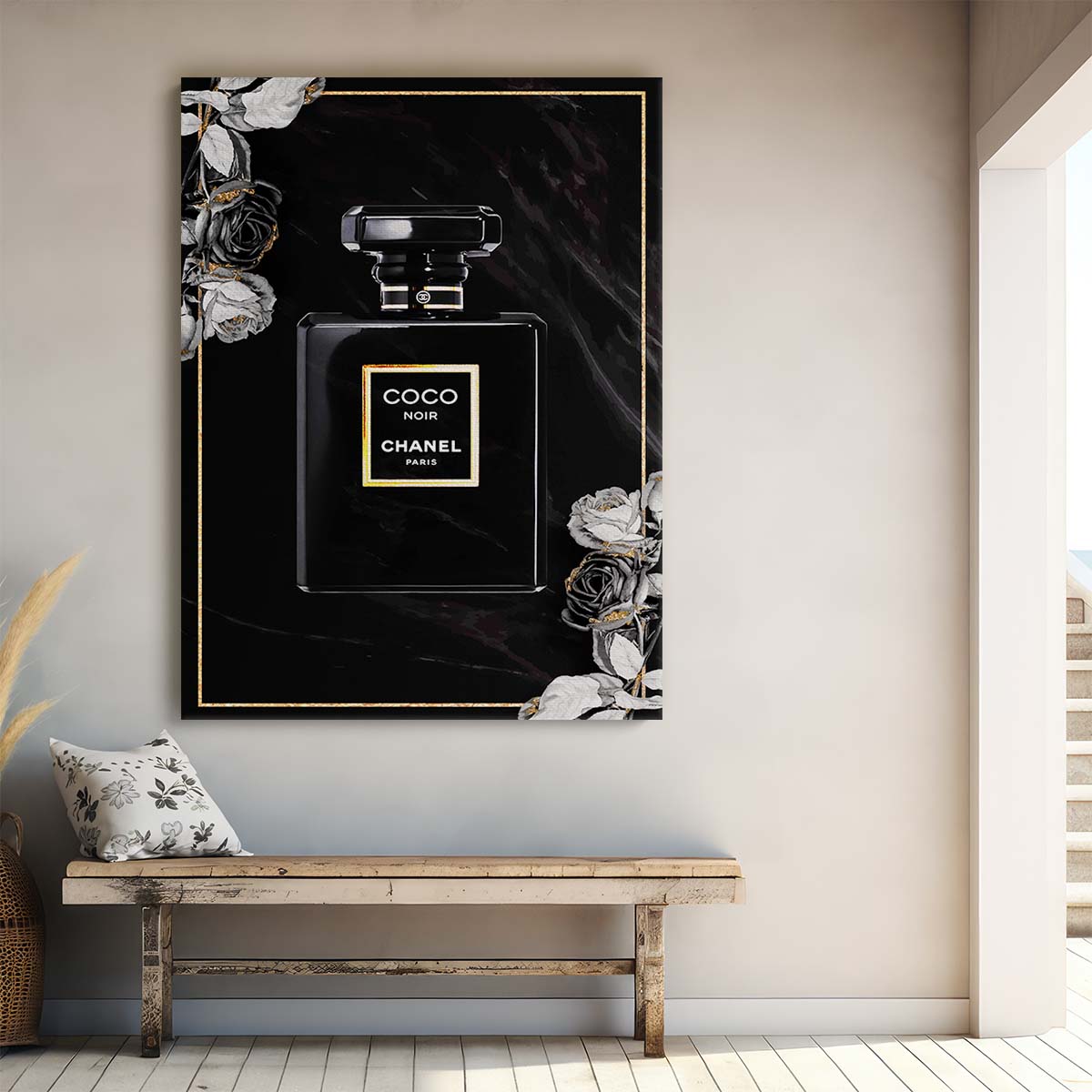 Coco Chanel Noir Perfume Dark Rose Wall Art by Luxuriance Designs. Made in USA.