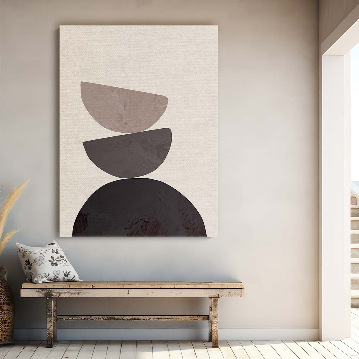 Mid-Century Beige Geometric Abstract Illustration Wall Art Collage by Luxuriance Designs, made in USA