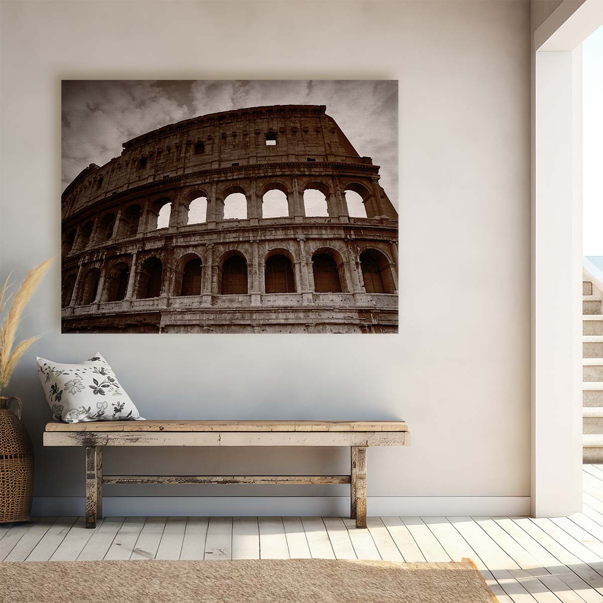 Iconic Colosseum Rome Ruins Monochrome Wall Art by Luxuriance Designs. Made in USA.