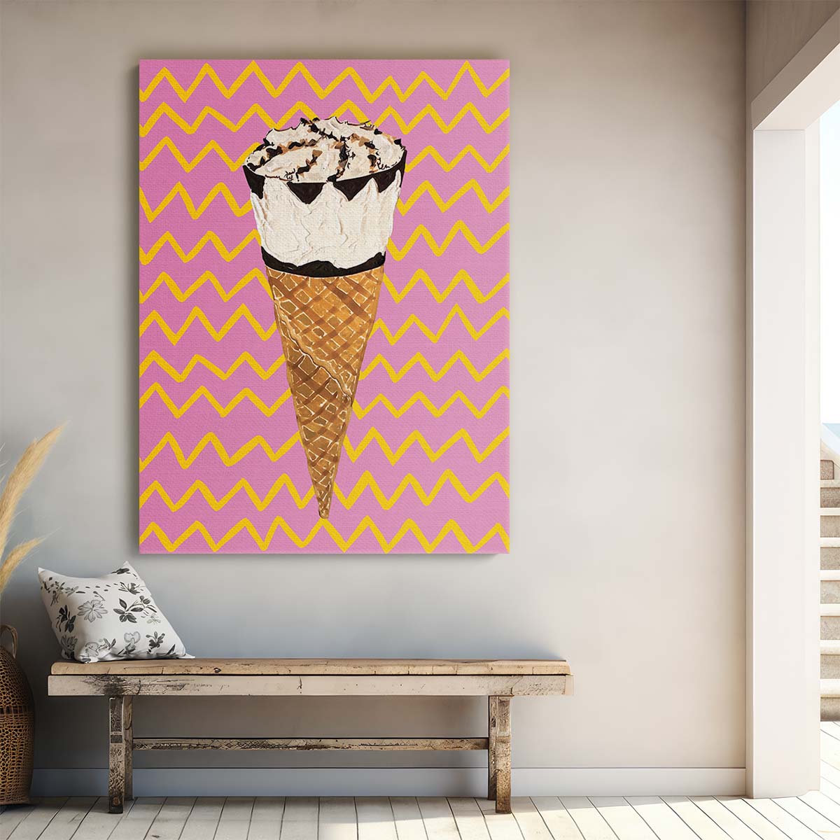 Colorful Geometric Abstract Cornetto Ice Cream Illustration Wall Art by Luxuriance Designs, made in USA