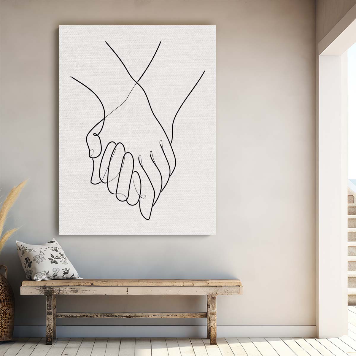 Romantic Line Art Illustration of Couple Holding Hands in Monochrome by Luxuriance Designs, made in USA