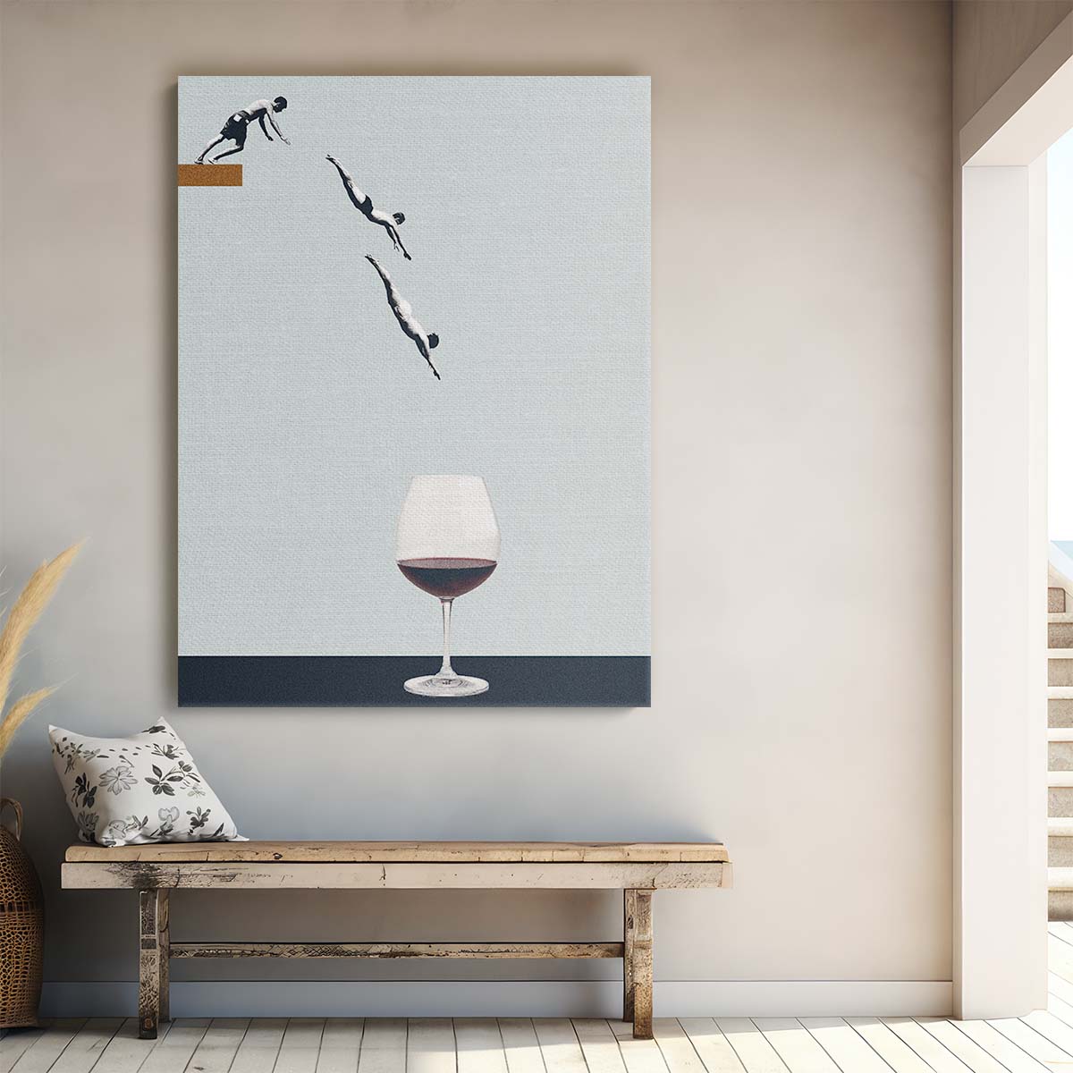 Surreal Mid-Century Wine Dive Illustration, Men's Bar Art by Luxuriance Designs, made in USA