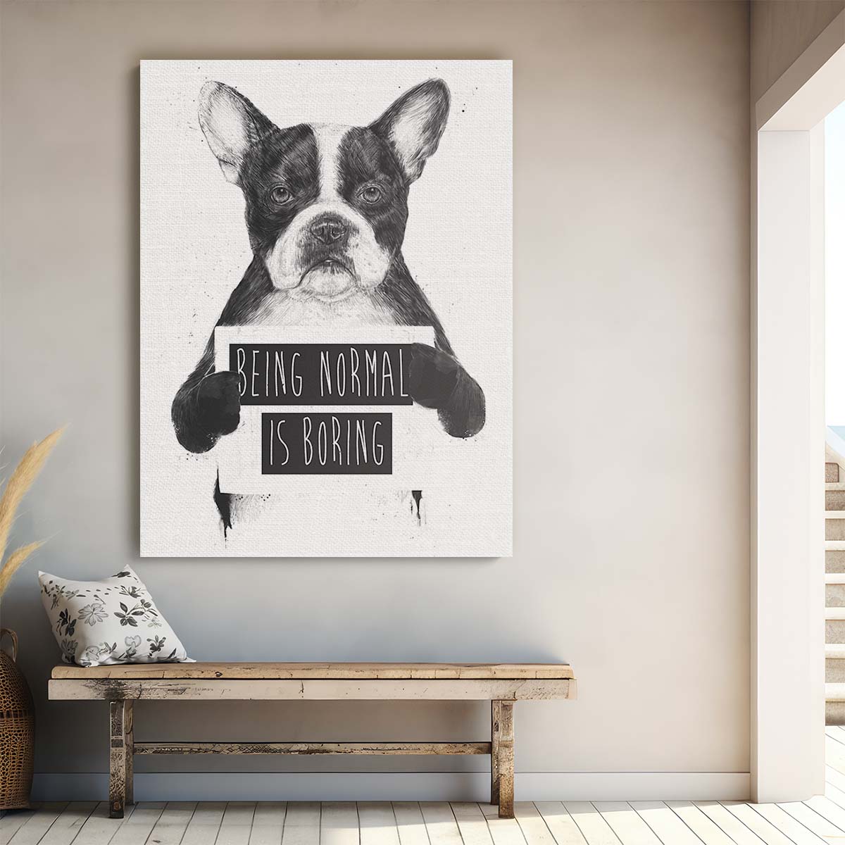Frenchie Bulldog Motivational Quote Illustration Wall Art by Luxuriance Designs, made in USA