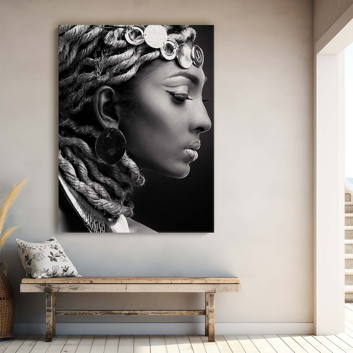 Serenely Tranquil Egyptian Woman Portrait in Monochrome Photography by Luxuriance Designs, made in USA