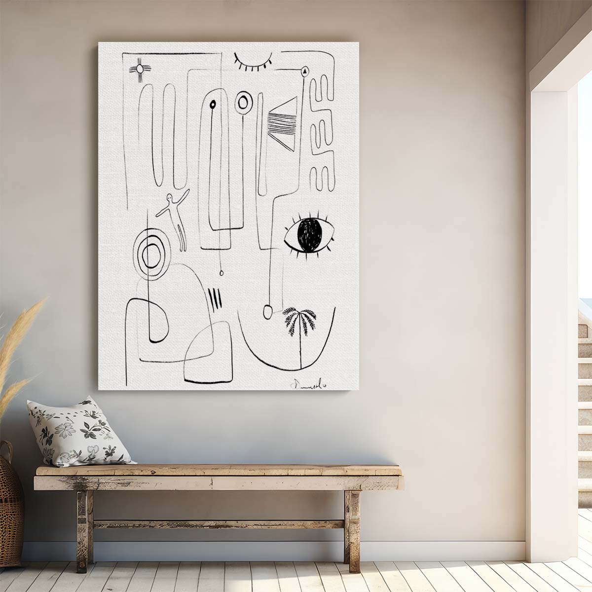 Dan Hobday Monochrome Abstract Illustration - Eye & Palm Tree Line Art by Luxuriance Designs, made in USA