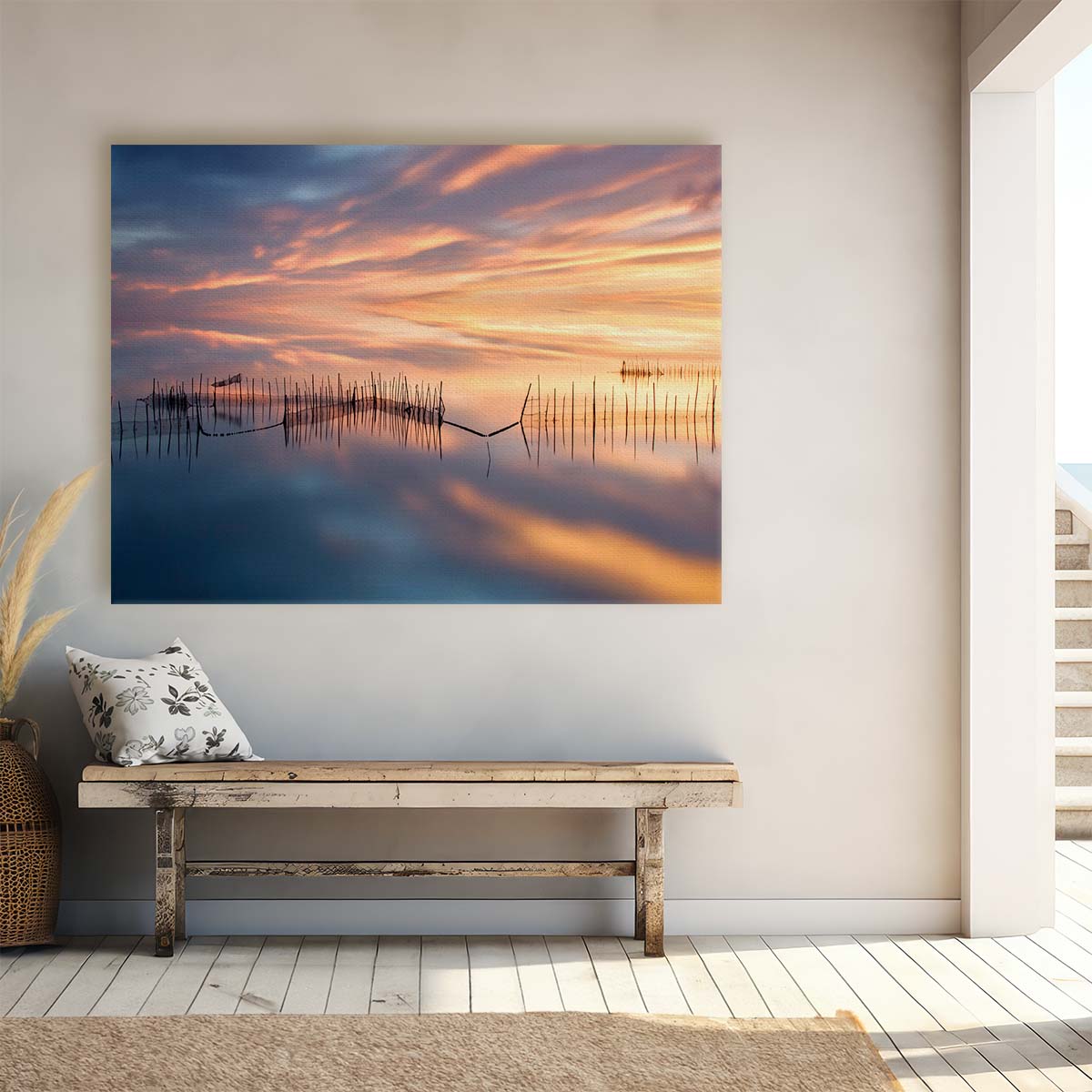 Serene Valencia Sunset Seascape Minimalist Wall Art by Luxuriance Designs. Made in USA.