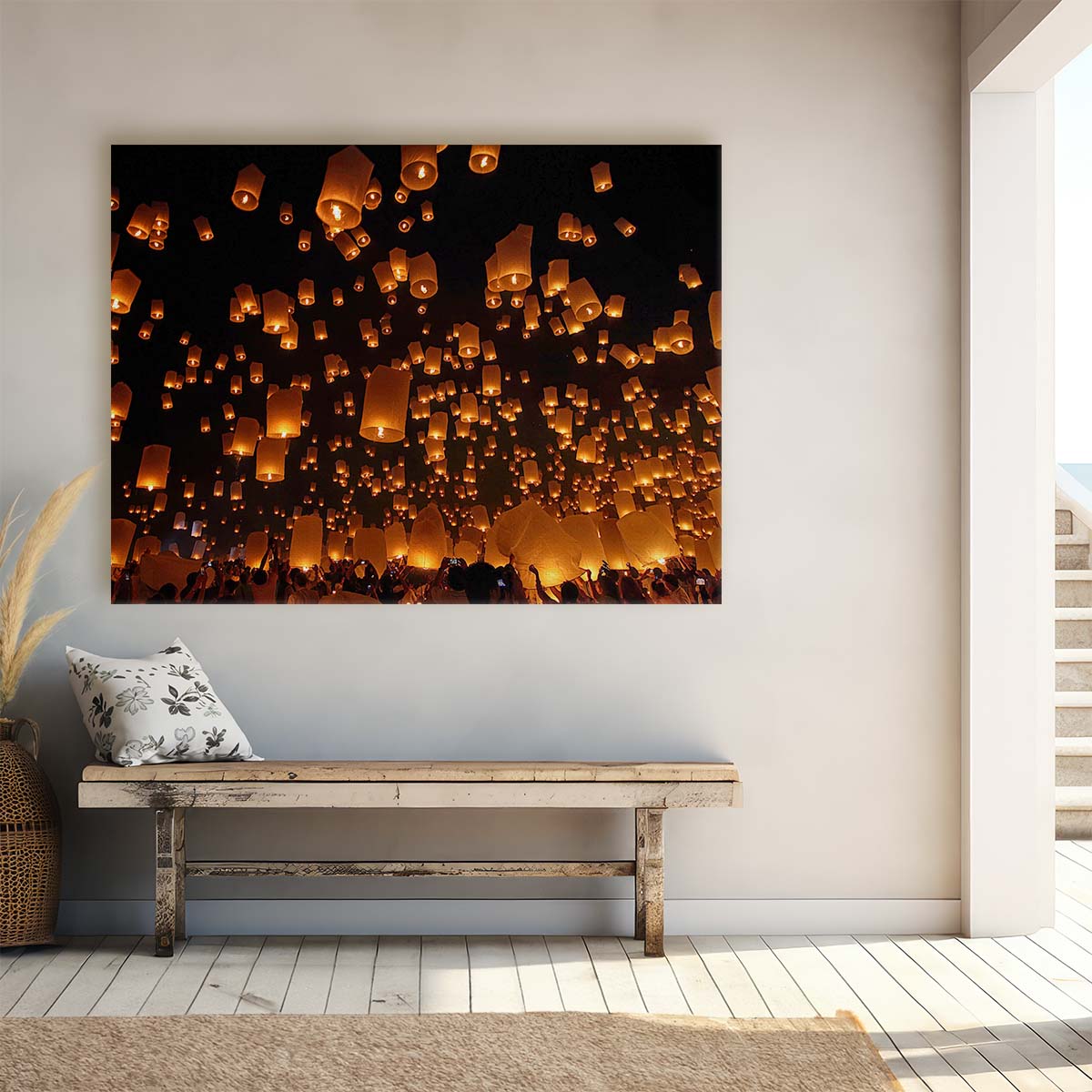 Golden Floating Lanterns Festival Night Wall Art by Luxuriance Designs. Made in USA.