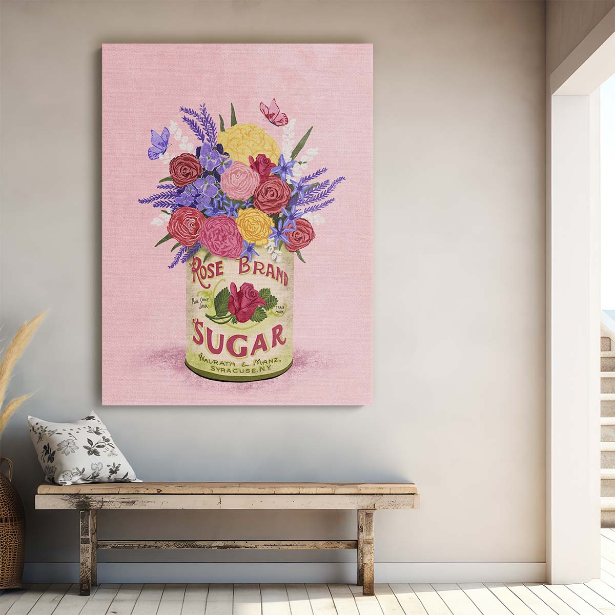Vintage Botanical Illustration Roses & Butterflies in Retro Can Art by Luxuriance Designs, made in USA