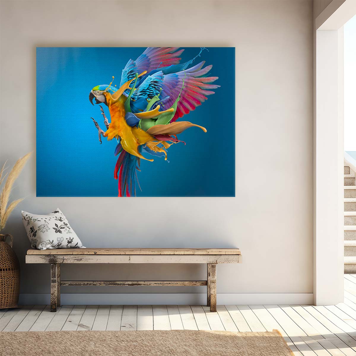 Surreal Colorful Parrot in Flight Dramatic Photographic Art Wall Art