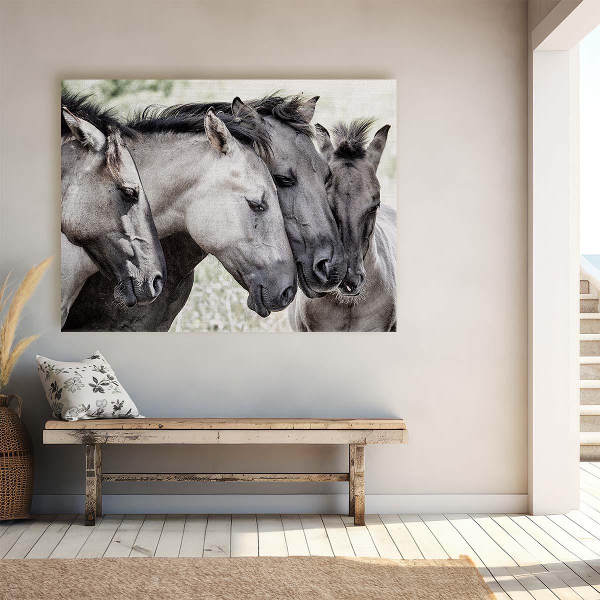 Romantic Konik Horses Countryside Encounter Wall Art by Luxuriance Designs. Made in USA.