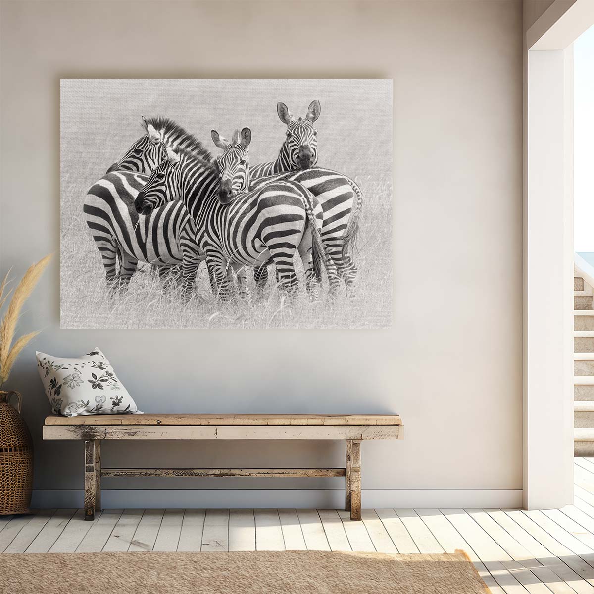 Embracing Zebras Family Love Safari Monochrome Wall Art by Luxuriance Designs. Made in USA.