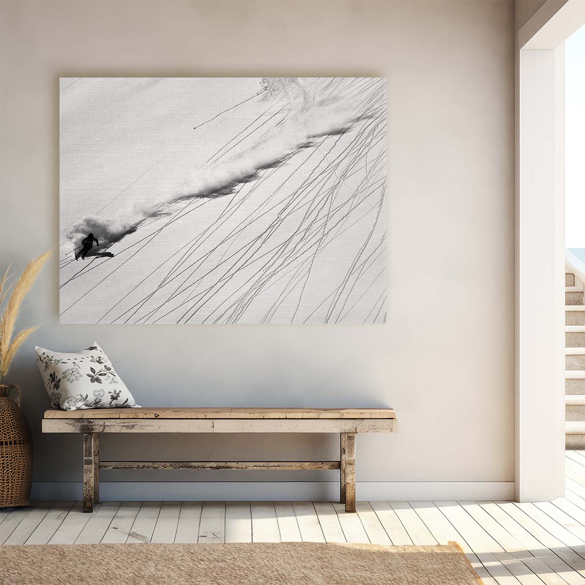 Alpine Freeride Skiing Adventure BW Wall Art by Luxuriance Designs. Made in USA.