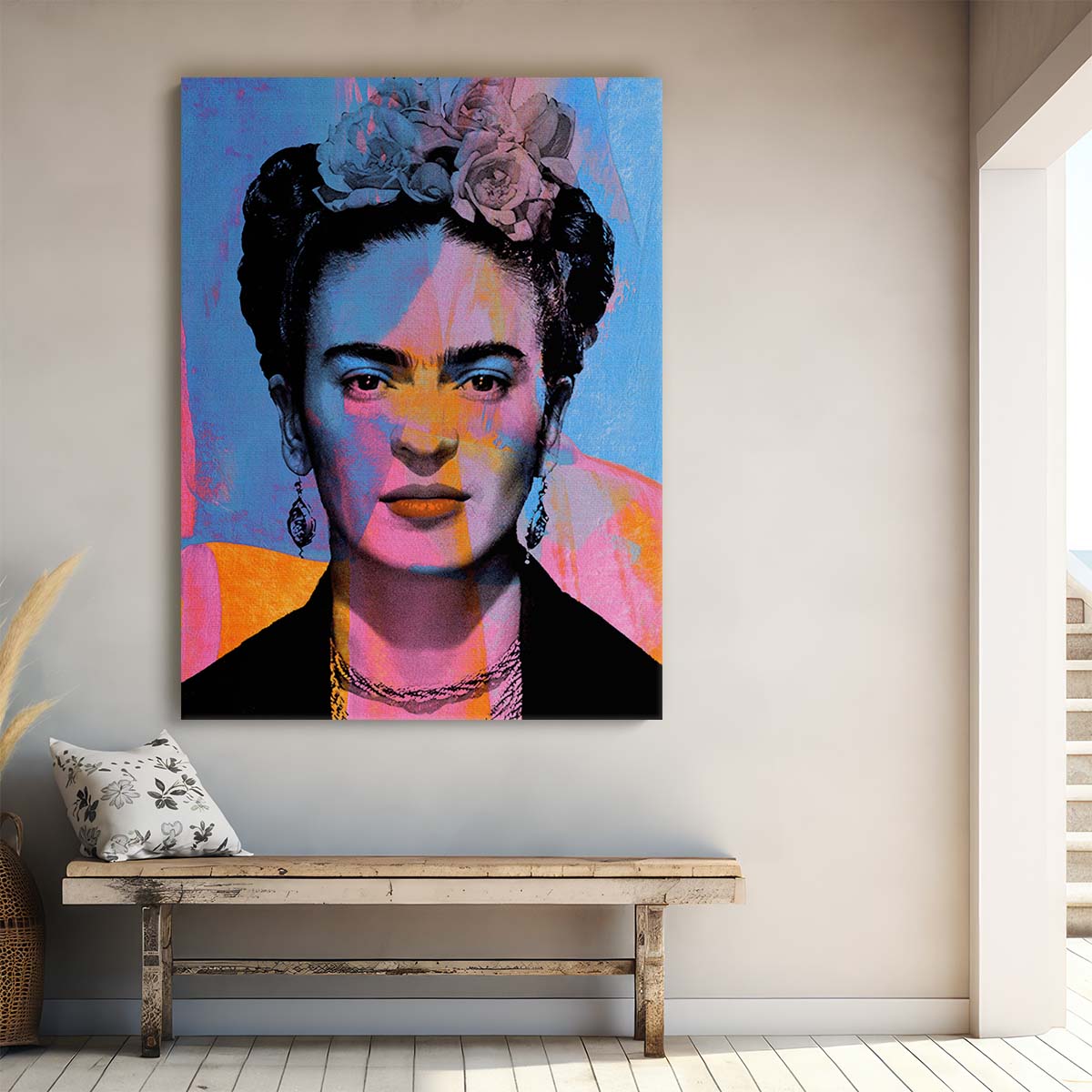 Frida Kahlo Portrait Bright Colors Wall Art by Luxuriance Designs. Made in USA.
