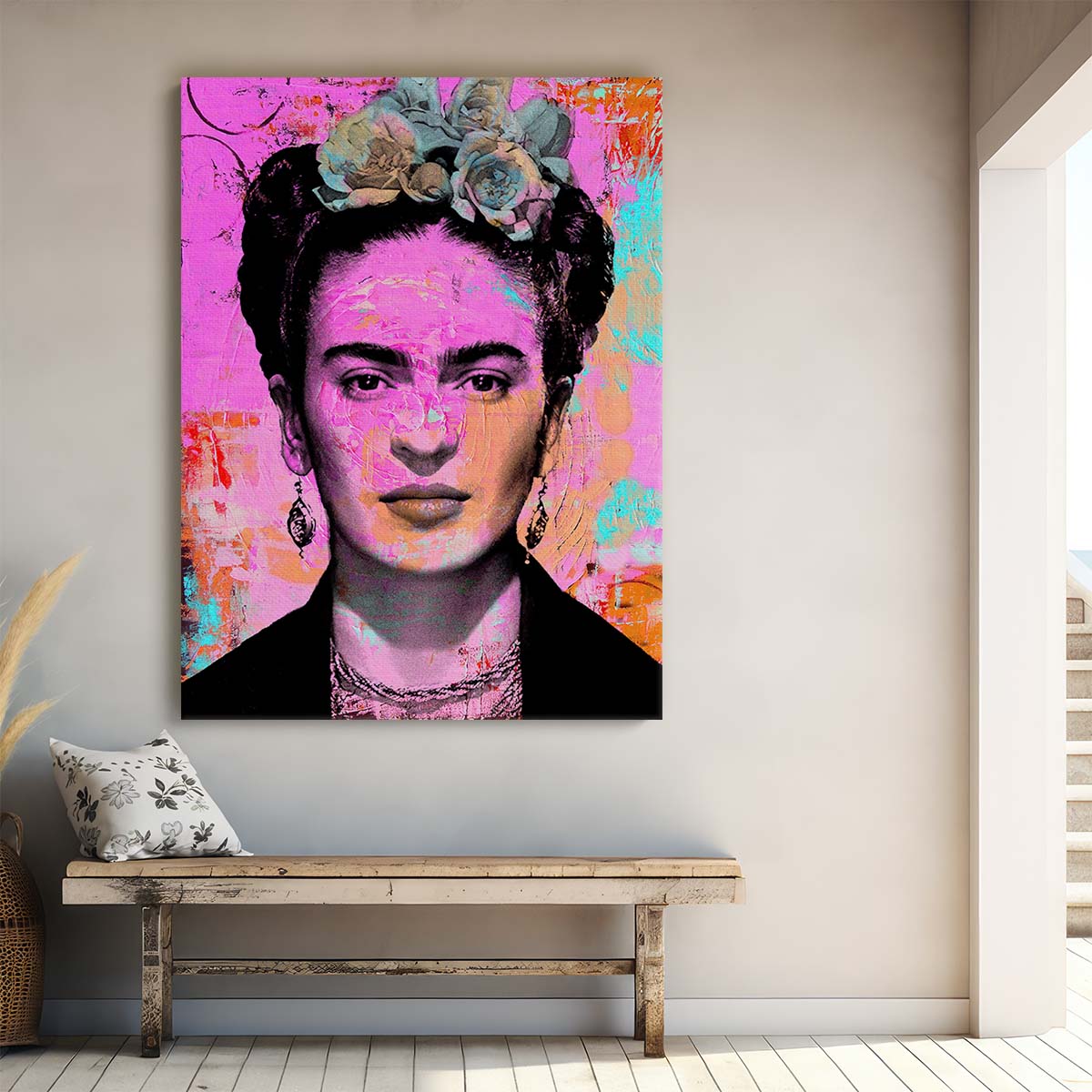 Frida Kahlo Portrait Circles Graffiti Wall Art by Luxuriance Designs. Made in USA.