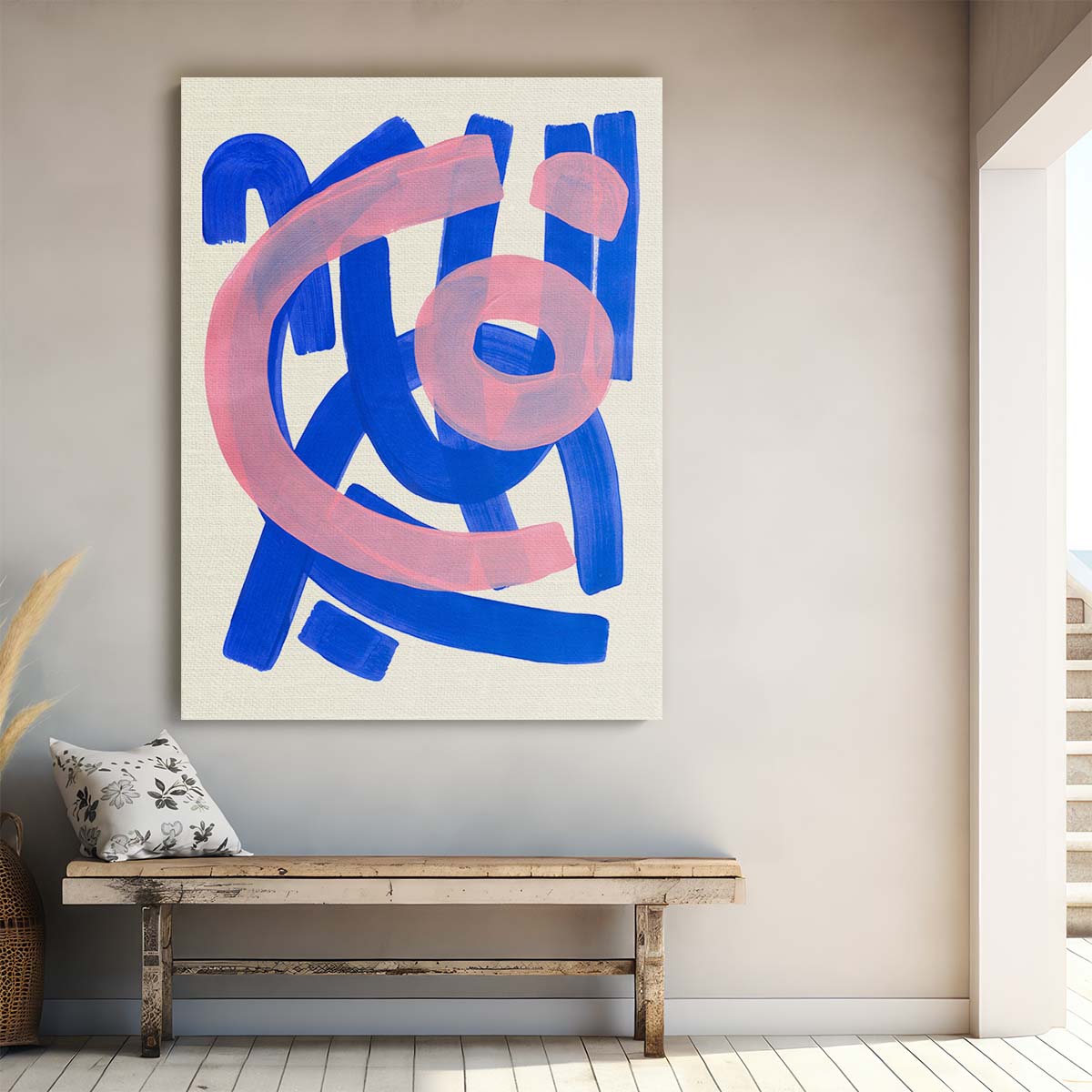 Ejaaz Colorful Geometric Abstract Illustration Poster, Pink Blue by Luxuriance Designs, made in USA