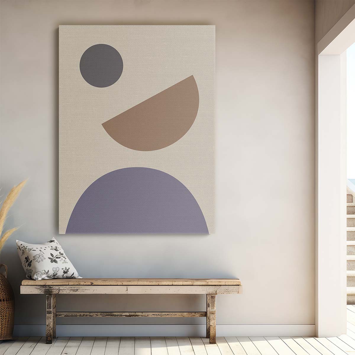 Minimalist Beige Geometric Abstract Circle Illustration Artwork by Luxuriance Designs, made in USA