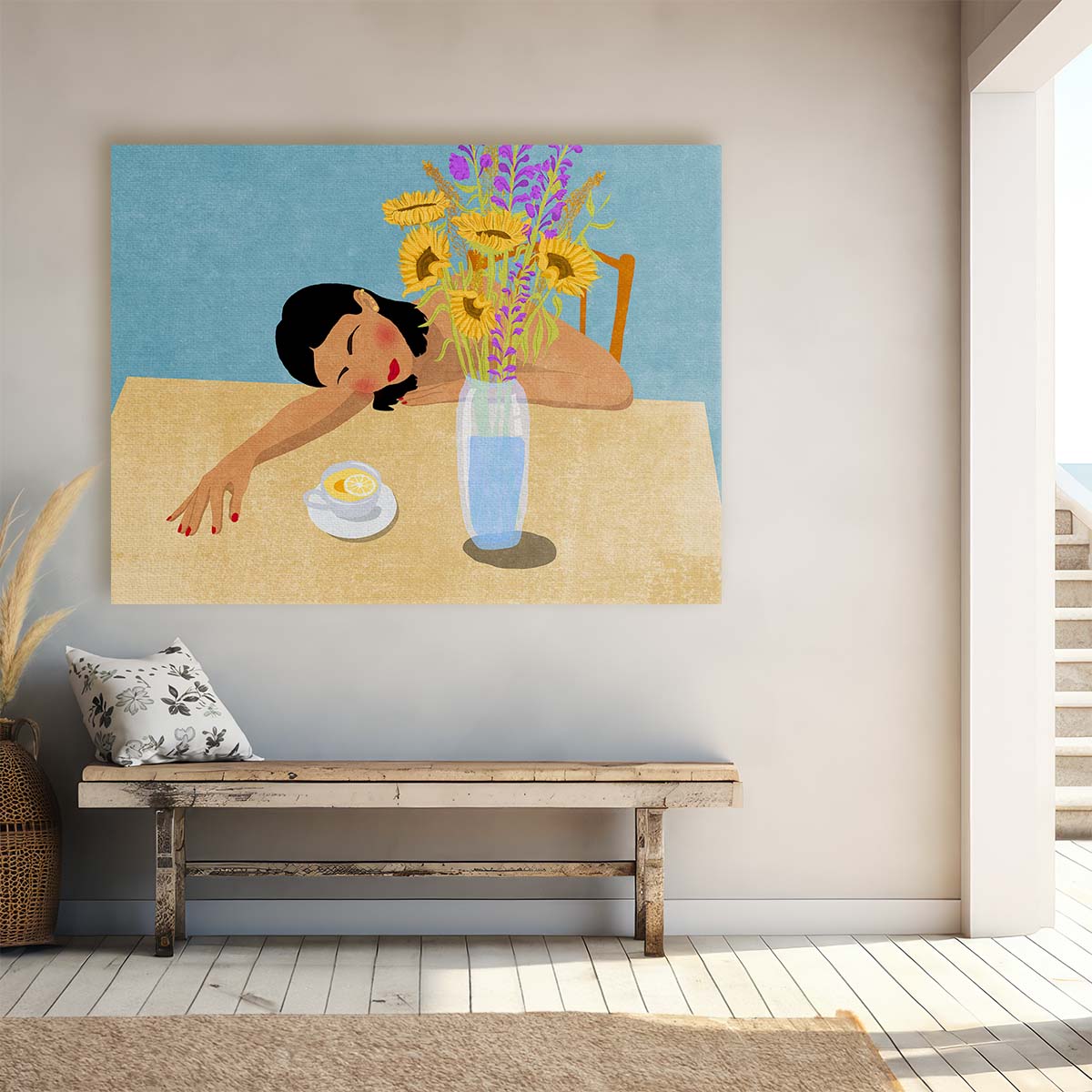 Sunflower Daydream Relaxing Figurative Wall Art by Luxuriance Designs. Made in USA.