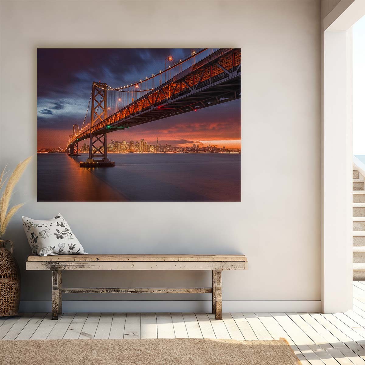 San Francisco Golden Gate Bridge Sunset Wall Art by Luxuriance Designs. Made in USA.