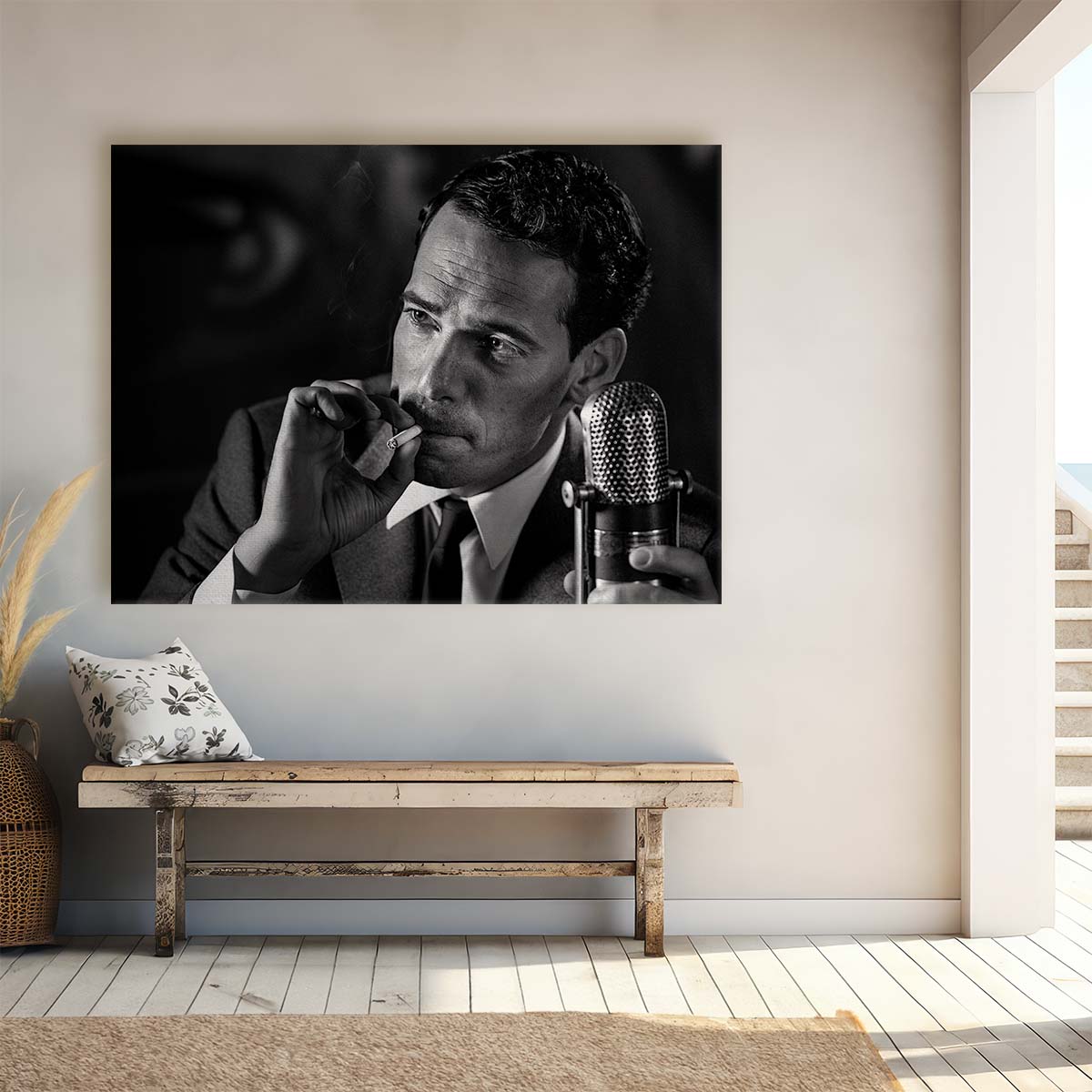 Vintage Cinematic Smoker Portrait in Monochrome by Peter Muller Wall Art