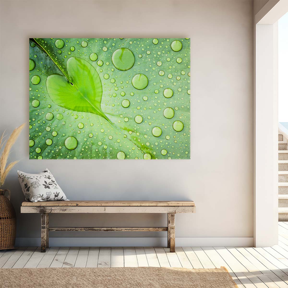 Romantic Green Leaf Heart & Water Droplets Wall Art by Luxuriance Designs. Made in USA.