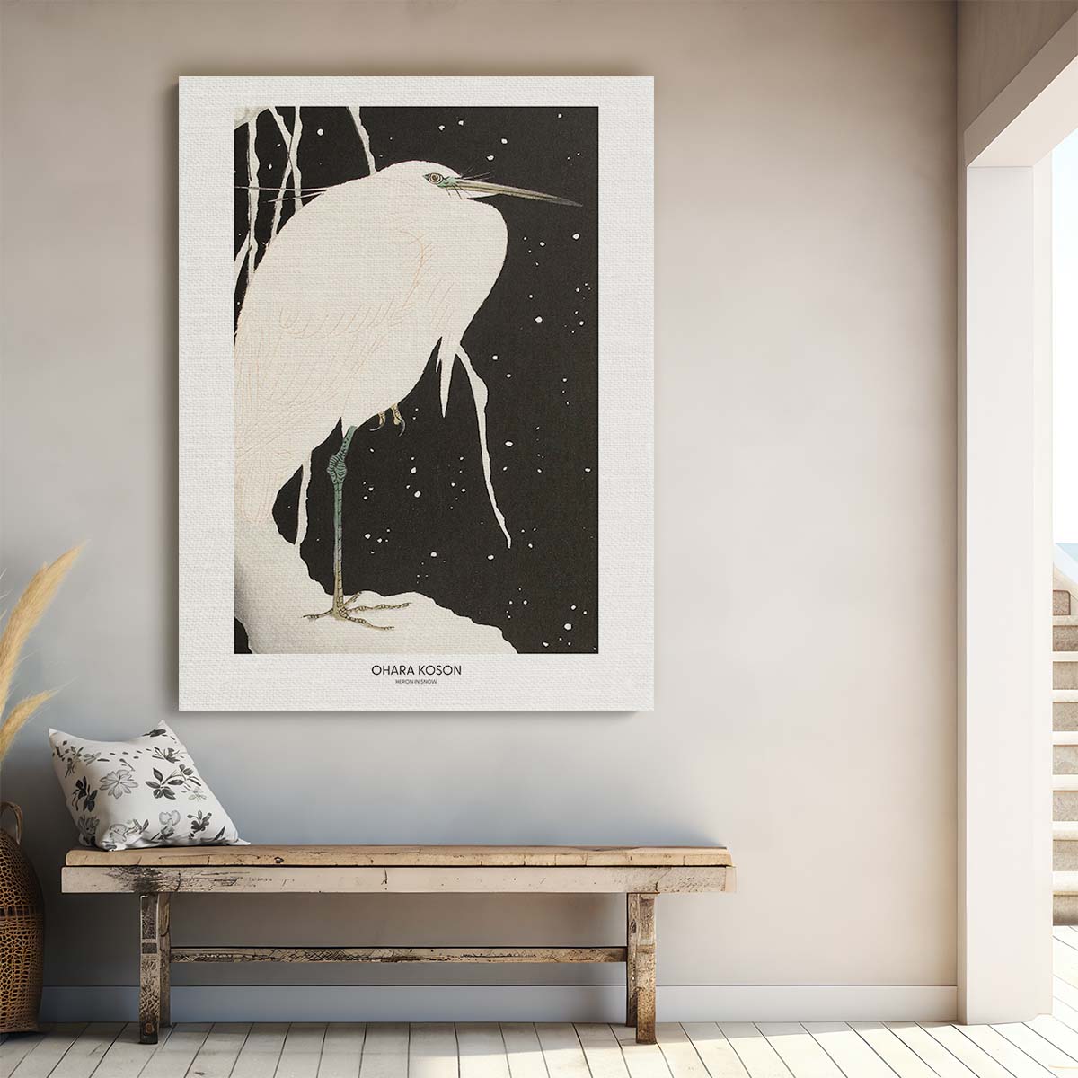 Ohara Koson's Vintage Japanese Heron in Snow Illustration Art by Luxuriance Designs, made in USA