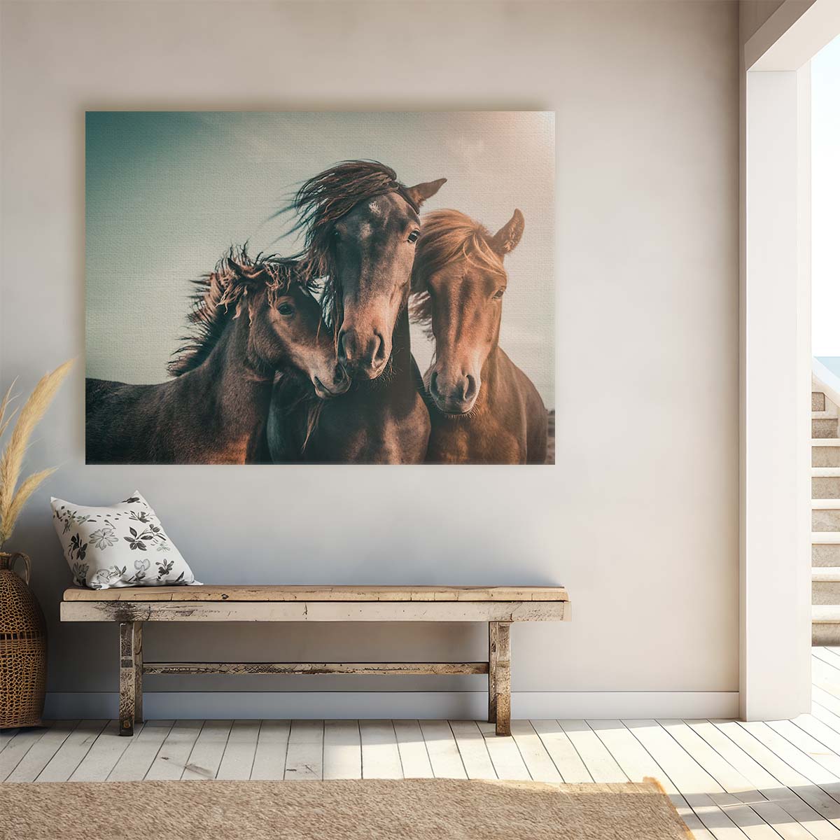 Icelandic Horse Family Sunset Seascape Wall Art by Luxuriance Designs. Made in USA.