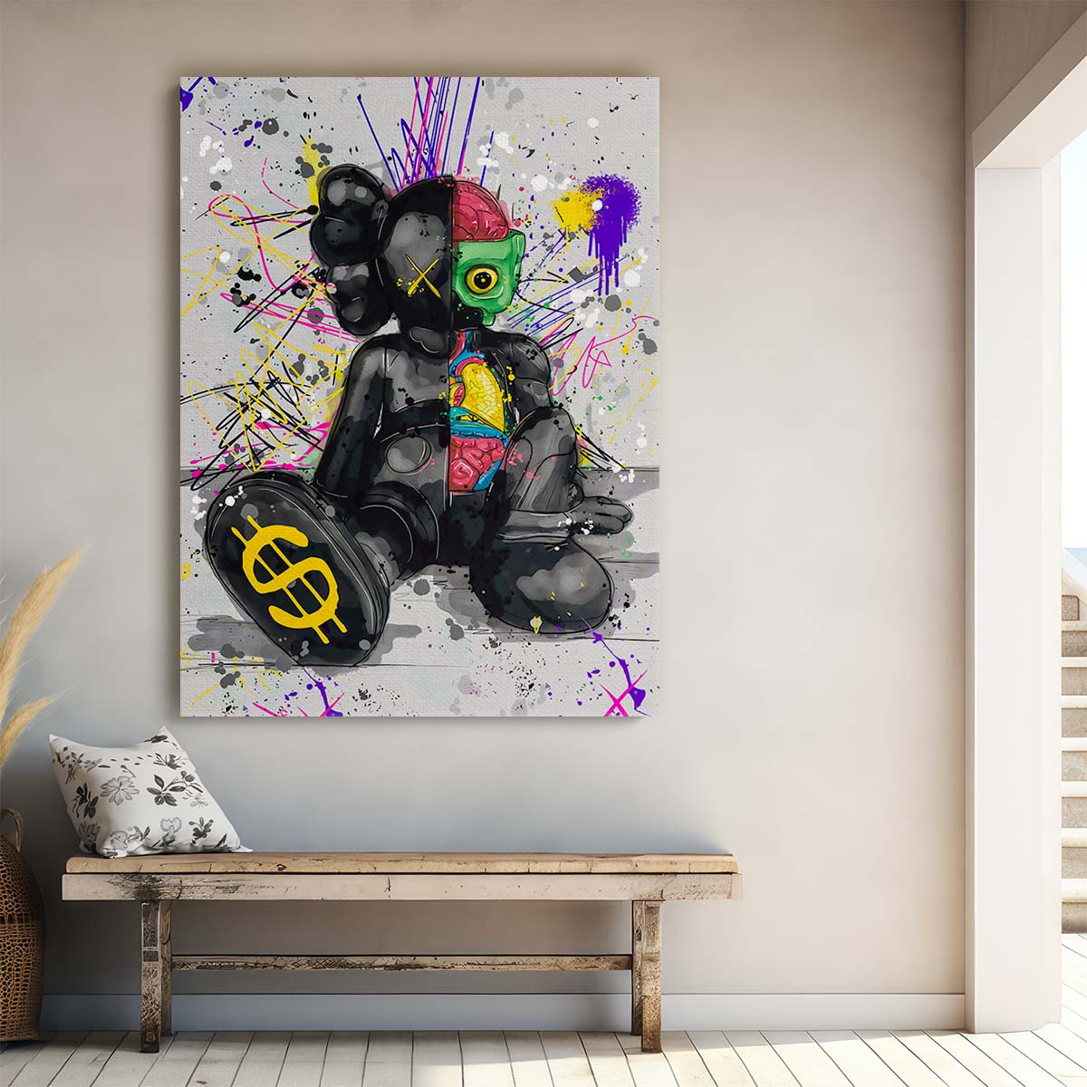 Hypebeast Black Kaws Graffiti Murakami Wall Art by Luxuriance Designs. Made in USA.