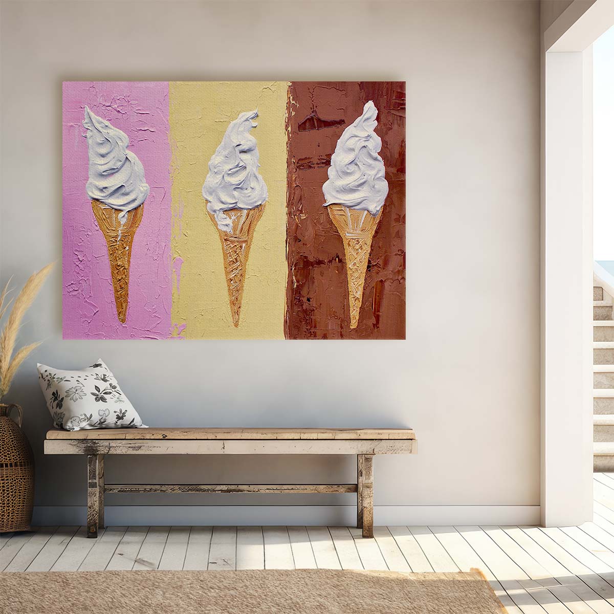 Colorful Ice Cream Cones Dessert Kitchen Wall Art by Luxuriance Designs. Made in USA.