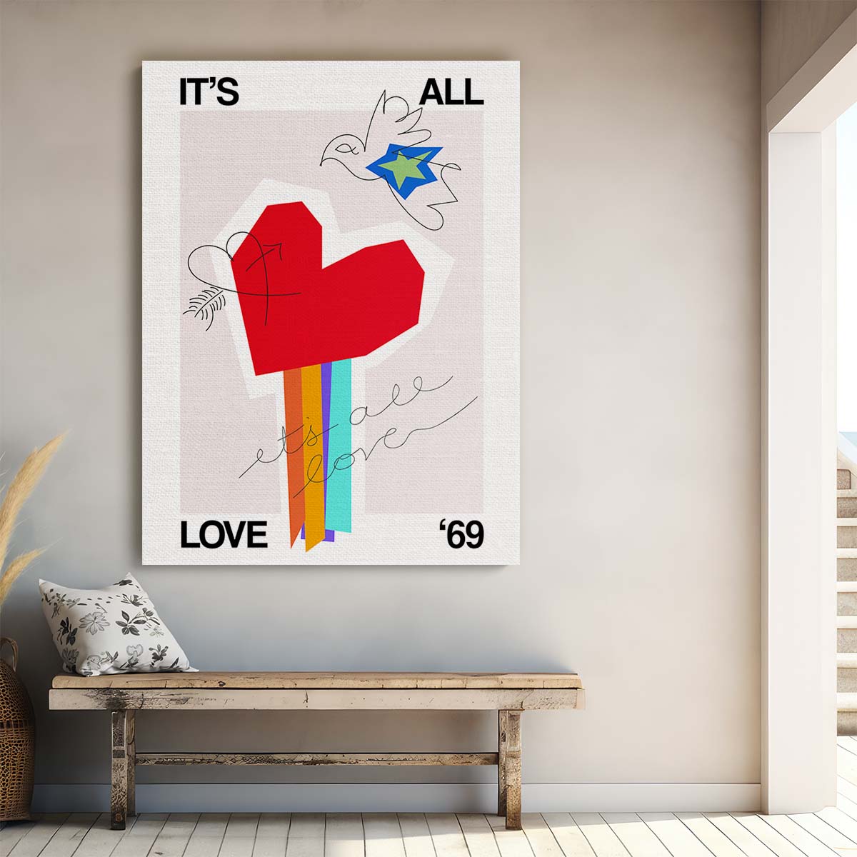 Inspirational '69 Love Heart Bird Illustration Wall Art by Luxuriance Designs, made in USA