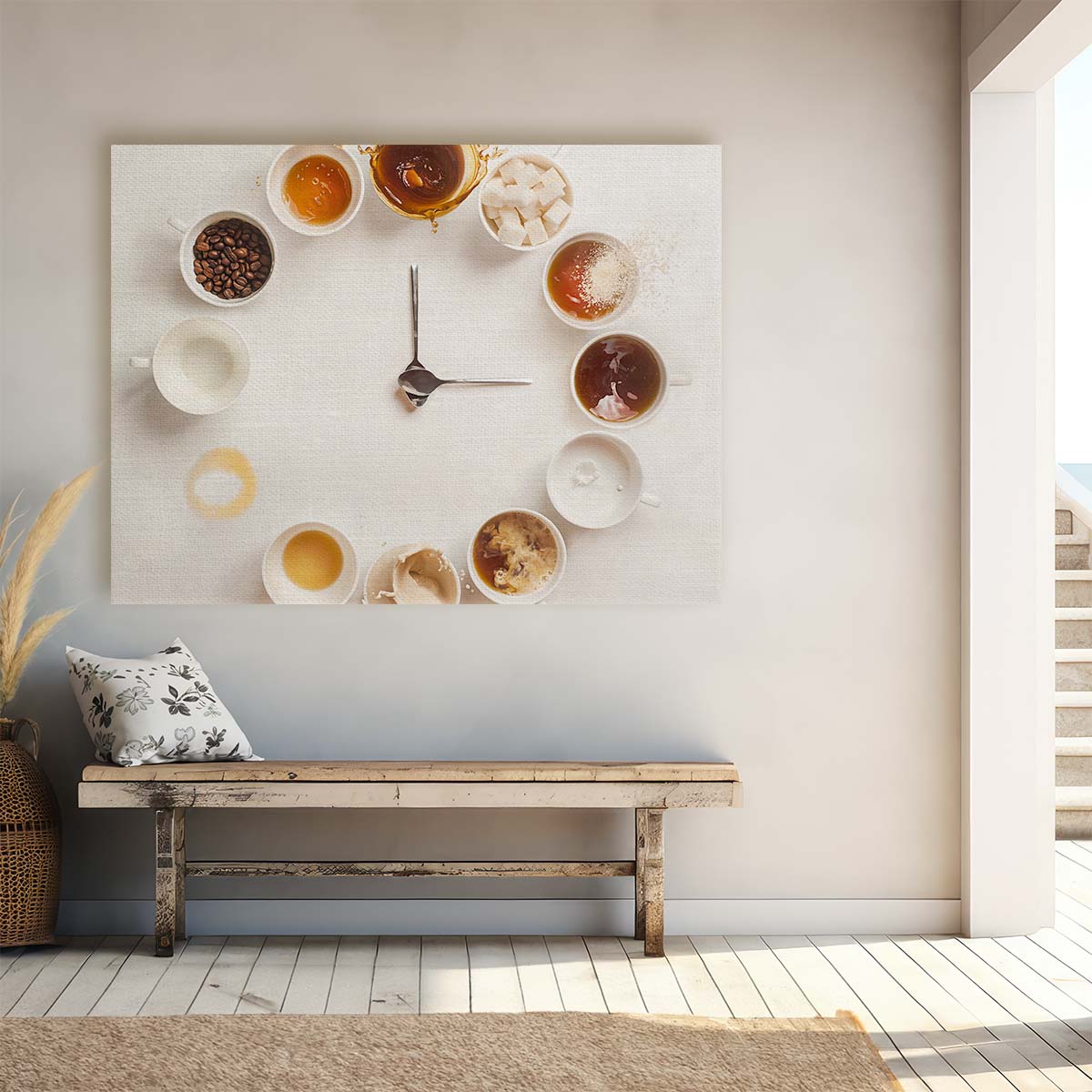 Coffee Time Splendor Cups, Beans & Splashes Wall Art by Luxuriance Designs. Made in USA.