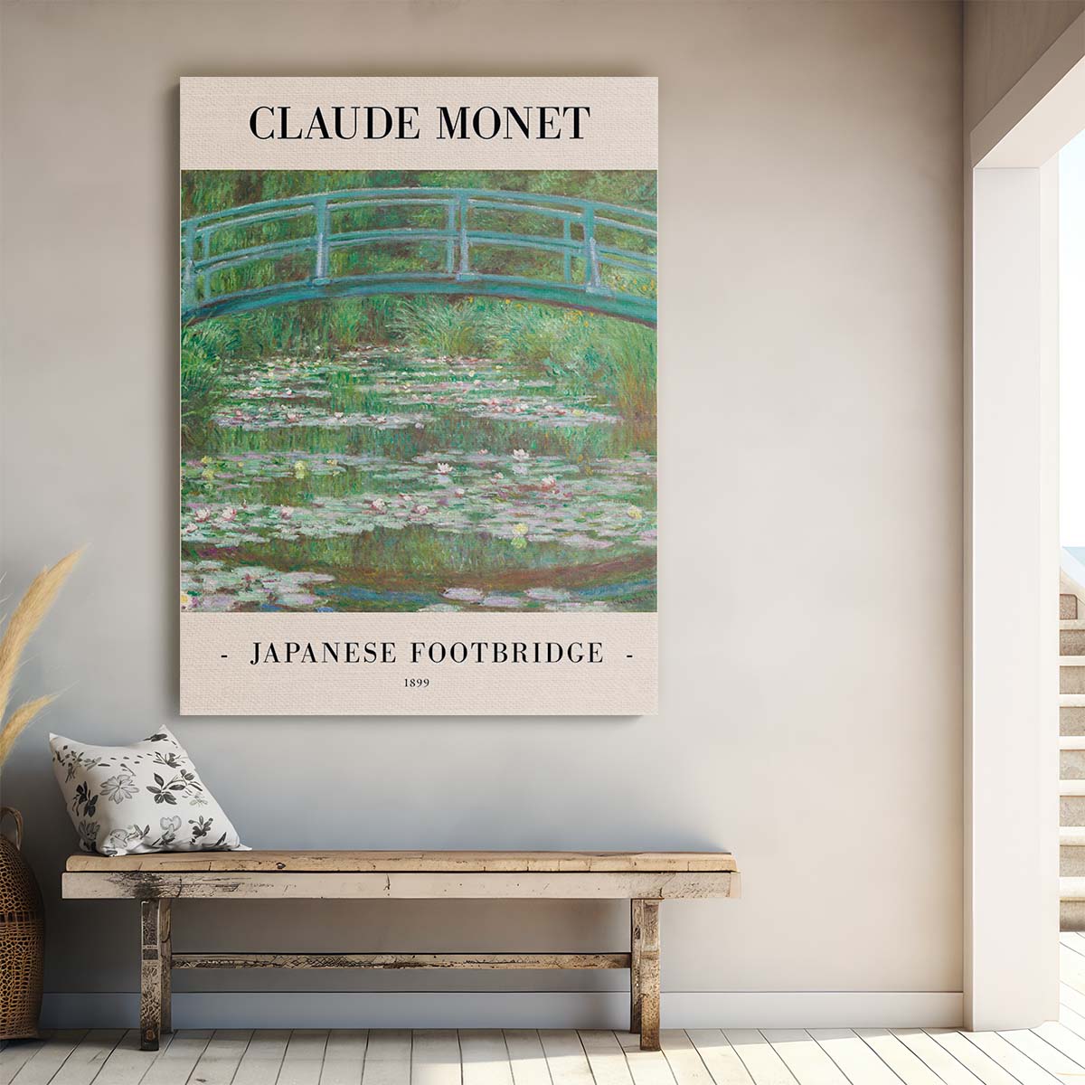 Claude Monet's 1899 Japanese Footbridge Oil Painting Illustration by Luxuriance Designs, made in USA