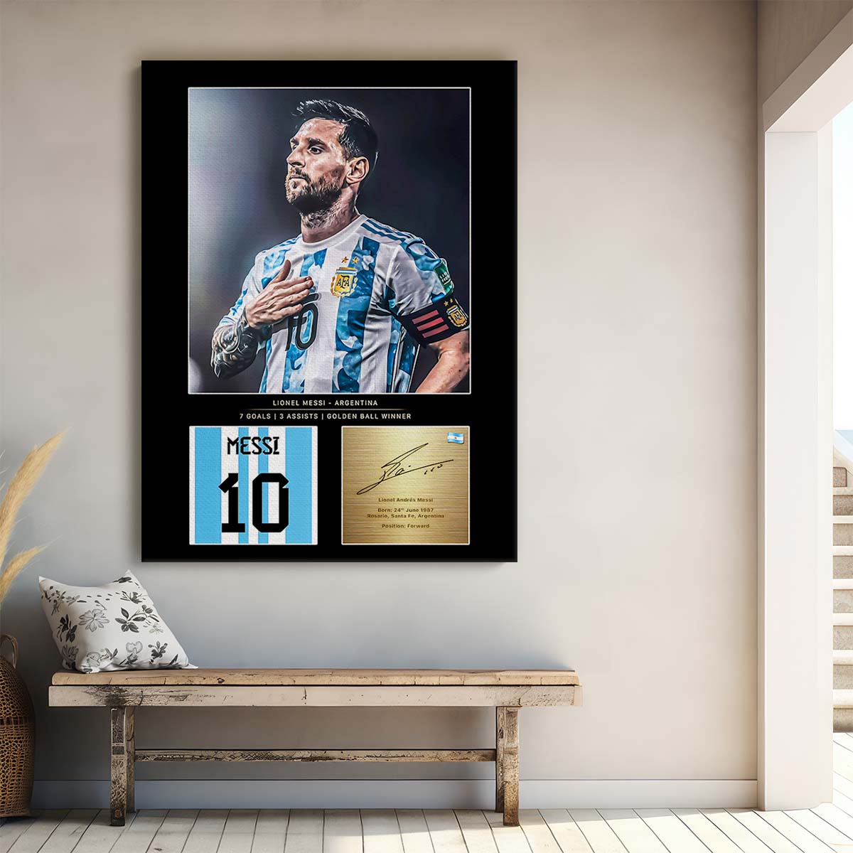 Leo Messi Golden Ball World Cup Signature Wall Art by Luxuriance Designs. Made in USA.